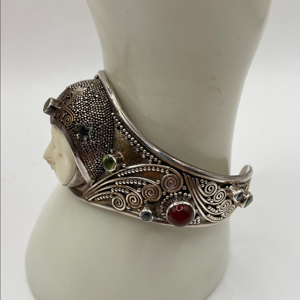 Novica Handmade 925 Carnelian Peridot Blue Topaz Moon Queen Cuff Bracelet - Picture 8 of 8